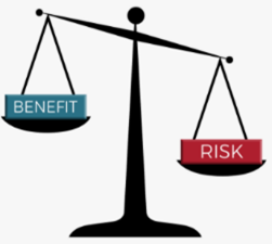 A drawing of scales weighing benefit vs risk
